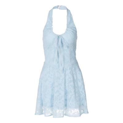baby蓝显白度假风挂脖吊带连衣裙