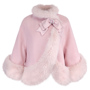 莉摩Bobon21初·恋雪厚厚仿狐狸毛羊毛呢斗篷C2432
