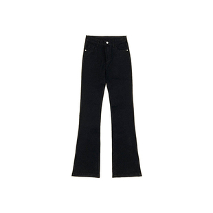 黑色微喇牛仔裤女秋冬加绒胖妹妹mm梨型身材高腰弹力显瘦马蹄裤子