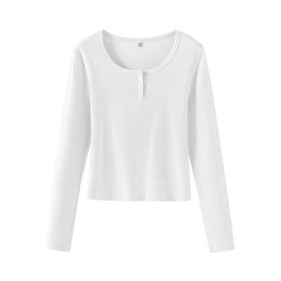 班尼路白色u领长袖t恤打底衫女