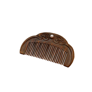 皎皎 中式国风及笄礼物定情信物雕花镶珍珠天然绿檀木梳子 刻字