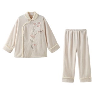 新中式珊瑚绒女款睡衣女冬季法兰绒加厚国风家居服套装冬高级感