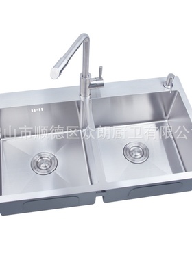 304不锈钢手工盆双盆同大加厚边厨房洗菜盆水槽双槽A-8248