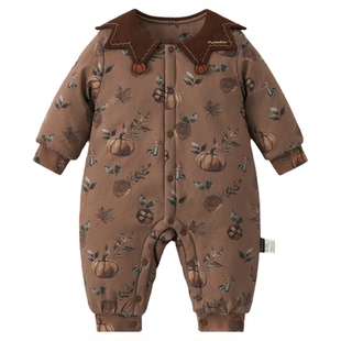 婴儿120g森系保暖连体棉衣a类秋冬加厚棉服新生宝宝爬服外出衣服