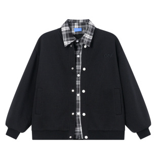 男童假两件衬衫拼接外套26春新款男生儿童开衫卫衣120~180灰黑色