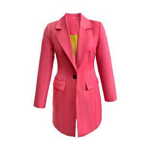 梅红色韩版西装外套女2026新款时尚气质中长款一粒扣收腰休闲西服