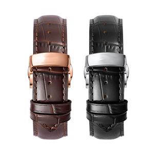 代用天梭真皮手表带1853力洛克男女蝴蝶扣表带代用杜鲁尔库图俊雅