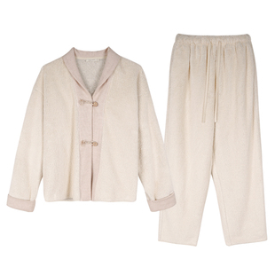 竹炭纤维  减少静电 冬日厚款保暖细腻 双面长绒 家居服套装