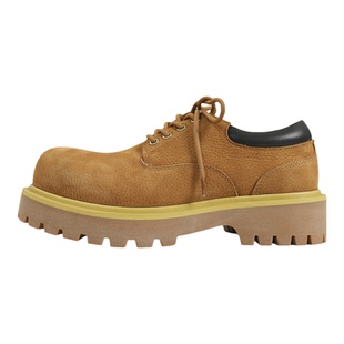 美式复古厚底头层真牛皮轻量化低帮大黄靴通勤大头德比鞋男工装鞋