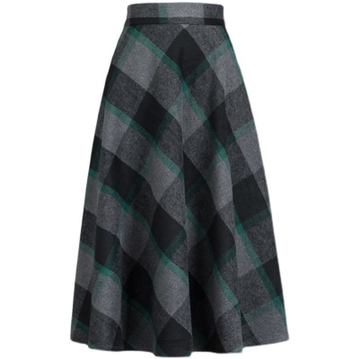 2025秋冬百搭格子加厚毛呢高腰半身裙a字裙中长款裙子大摆跳舞裙