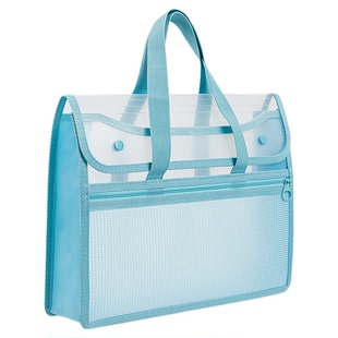 天色文件袋A4双层网纱科目袋学科袋手提拉链袋作业袋拉链式补习袋高中学生资料学科分类考试专用文件收纳袋