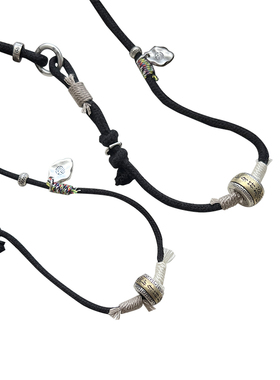 纯银黑绳护身平安福情侣项链