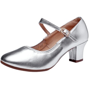 跳舞鞋女高跟5cm软底牛筋底四季舞蹈鞋 真皮女鞋子表演出广场舞鞋