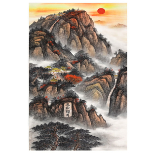 国画石敢当背景墙玄关靠山图日出泰山风水画高山装饰贴纸泰山日出