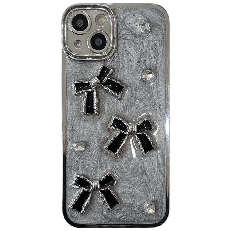 ins立体闪钻蝴蝶结适用iphone16promax手机壳苹果14新款13pro滴胶保护套12女款15pro轻奢小众14