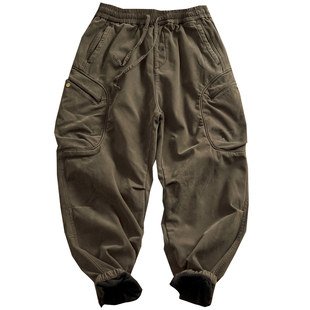 机能宽松束脚休闲裤男弹力复合绒加厚男裤冬季加绒3D立裁工装裤子