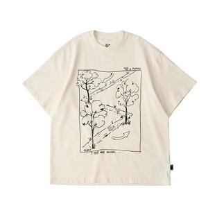 【重磅纯棉260g】HalfwayHouse夏季新款硬挺廓形印花短袖趣味T恤