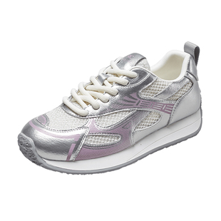 YRC网面银色德训鞋女2025夏季新款轻便透气百搭ins潮休闲运动鞋