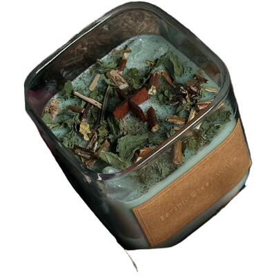 Earthly Green原创方杯蜡烛 手工制作天然水晶植物精油大豆蜡