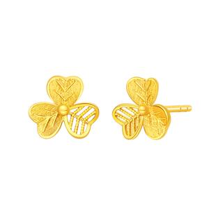 周大生黄金耳钉女足金5G花朵耳饰幸福三叶草耳环生日礼物送女朋友