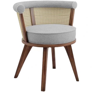 新中式藤编餐椅售楼处样板间洽谈椅实木日式原木民宿藤椅东南亚风