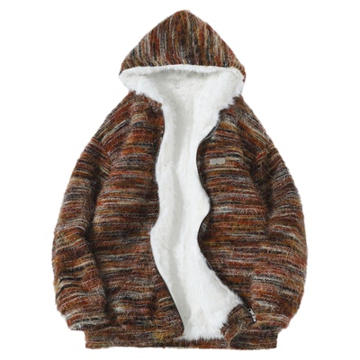 2025新款复古条纹拉毛针织夹克