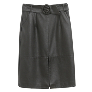 海宁真皮皮裙女绵羊皮2025新款秋冬高腰显瘦包臀黑色中长款半身裙