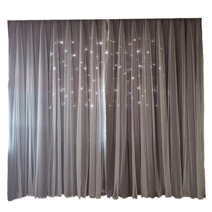 灰色窗帘ins风卧室网红星星镂空遮光全遮光布纱一体双层带纱飘窗