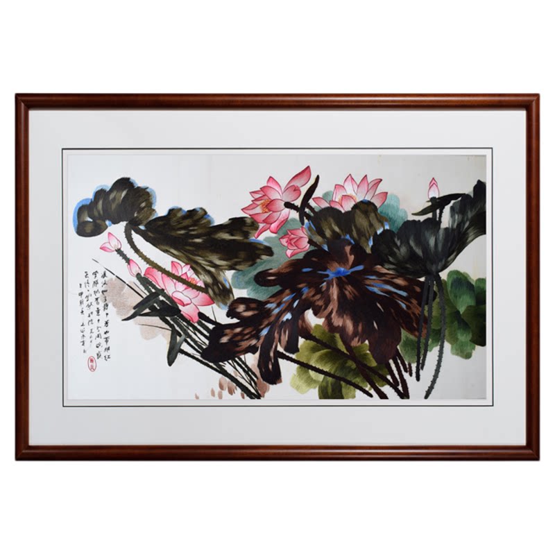 65*95顾氏手工刺绣荷花平针