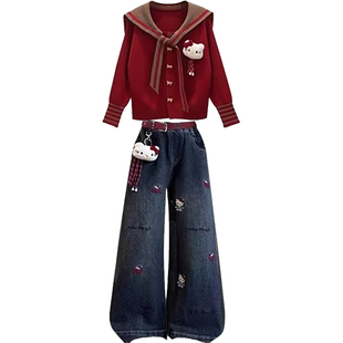 女童冬装新年套装穿搭2026马年本命年衣服女童炸街红色针织一整套