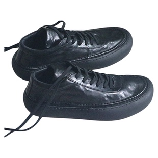 帅气有型!简约舒适!手工水洗头层牛皮休闲鞋黑色板鞋复古球鞋男