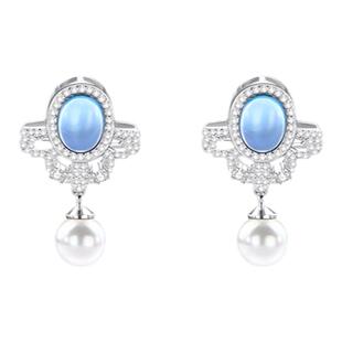 程潇同款《拾温》雪花海蓝宝珍珠925纯银耳钉女小众轻奢高级耳夹