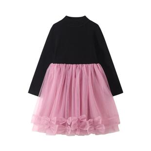 植木 儿童连衣裙2025秋冬新款中大童拼接纱蝴蝶结女童裙子童装