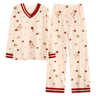 贴身睡觉穿的睡衣 女生冬季晚上可以穿着 纯棉带胸垫一体全棉舒适