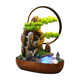 高山流水生财摆件循环水喷泉风水轮客厅办公桌装饰品假山水景盆景