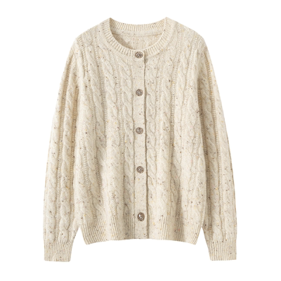 2025秋冬新款羊绒衫女100纯山羊绒双股加厚圆领宽松显瘦针织开衫