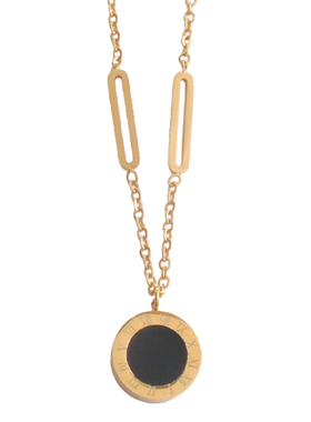 2022春夏新款ins双面戴黑白贝壳钛钢项链女经典百搭不掉色时髦金