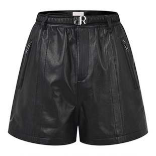 【羊皮革】RARE威雅女裤 2026春夏新款女士时尚百搭高腰皮短裤