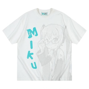 MEDMx初音未来电子歌手代码短袖T恤情侣款夏季潮牌宽松休闲五分袖