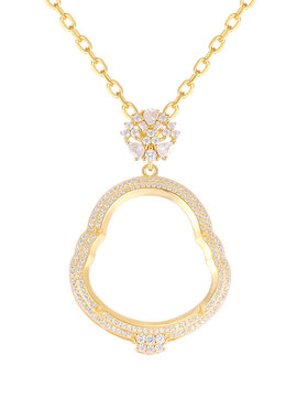 s925纯银佛公吊坠空托豪华款满钻吊坠托佛公镶嵌空托弥勒佛吊坠托