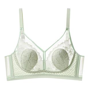 夏天内衣女超薄款大胸显小性感蕾丝文胸罩大码bra聚拢上托收副乳