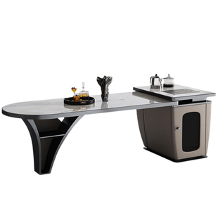 诚骏轻奢大理石岛台餐桌一体茶桌家用可伸缩倒台高端天然奢石导台