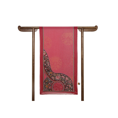 皇锦真丝印花拼接长巾-馥郁百花粉绿色HJ31025