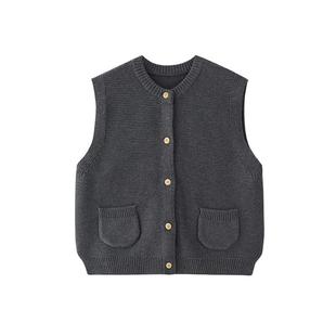 enhennbaby婴儿针织背心2025秋季新款男宝马甲纯棉女宝宝坎肩马夹