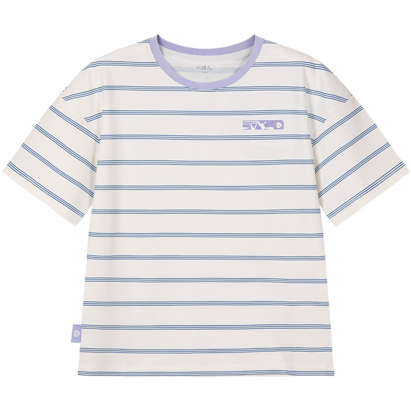 【凉感防晒T恤】水孩儿儿童圆领衫短袖热销夏新品男女童条纹上衣
