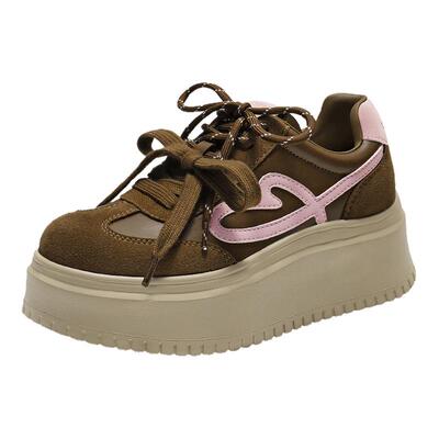 百丽厚底双鞋带小白板鞋女新款美拉德运动休闲面包鞋子B2906CM5