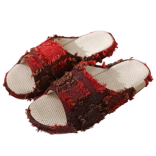 2025复古居家亚麻拖鞋针织防滑TPR厚底高弹柔软情侣室内外夏季男