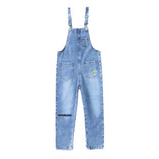 春秋2023新款女童背带裤夏套装韩版宽松中大童牛仔洋气儿童长裤子