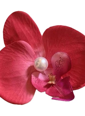 纯欲风红色蝴蝶兰花朵发夹