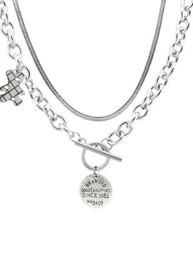 复古小熊项链钛钢双层叠加链男女